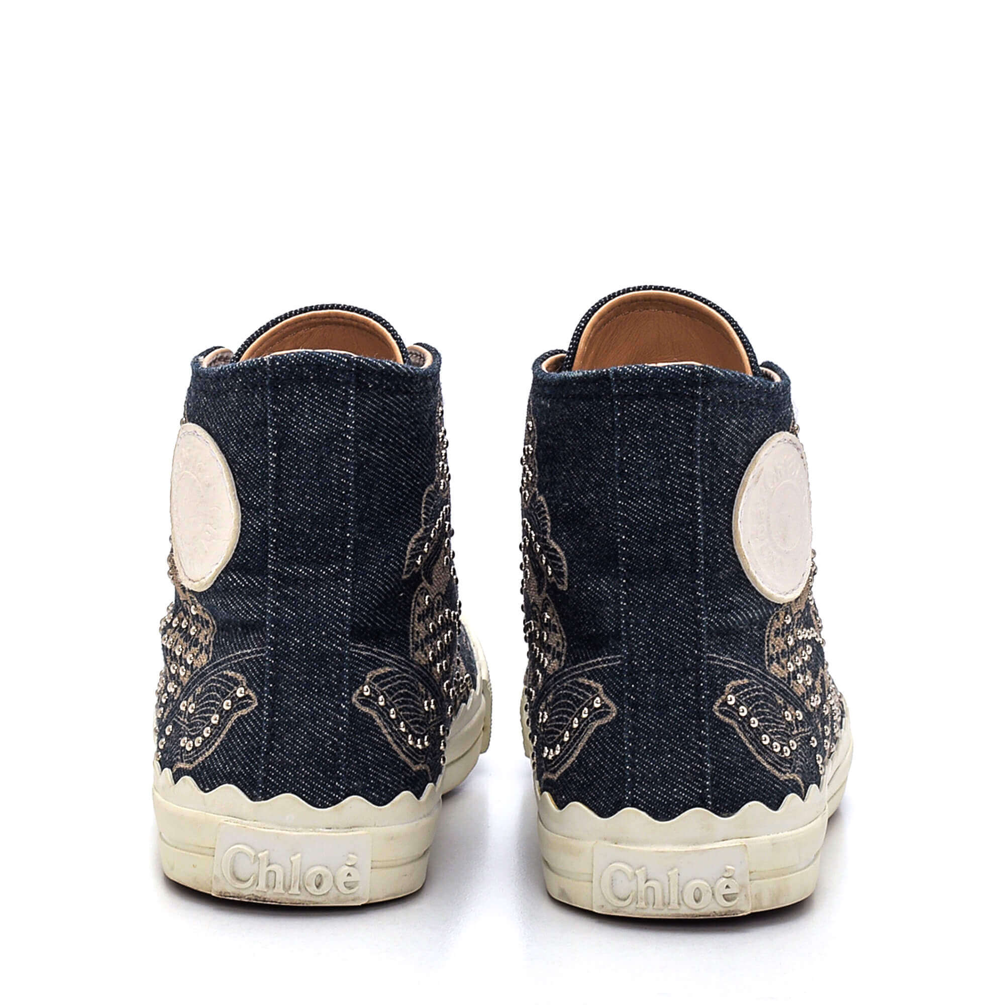 Chloe - Blue Denim Flora Studded High Top Lauren Sneakers